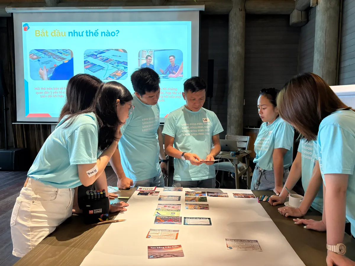 Team working together to build their climate fresco